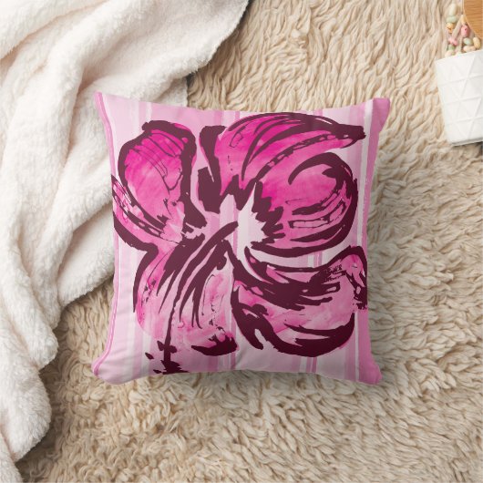 水彩画のハイビスカスのリバーシブルの正方形の枕 クッション (ブランケット)