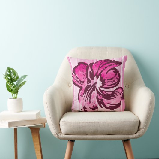 水彩画のハイビスカスのリバーシブルの正方形の枕 クッション (椅子)