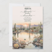 水彩画のハスのようなサボテンと多肉植物の花束 ブライダルシャワー 招待状 (正面)