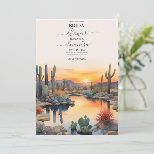 水彩画のハスのような砂漠の風景　ブライズシャワー 招待状 (スタンド正面)