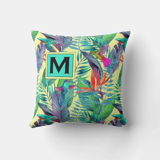 水彩画のハチドリは|あなたのイニシャルを加えます クッション (裏面)