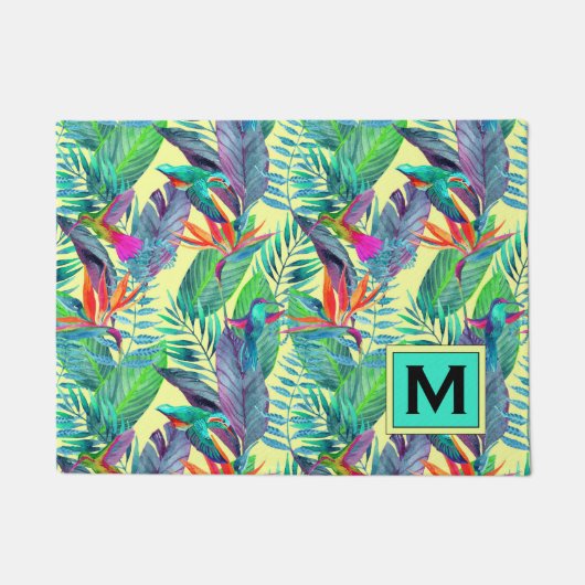 水彩画のハチドリは|あなたのイニシャルを加えます ドアマット (正面)