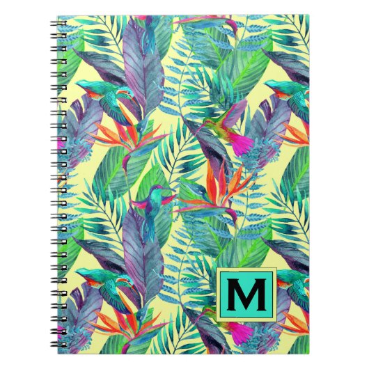 水彩画のハチドリは|あなたのイニシャルを加えます ノートブック (正面)