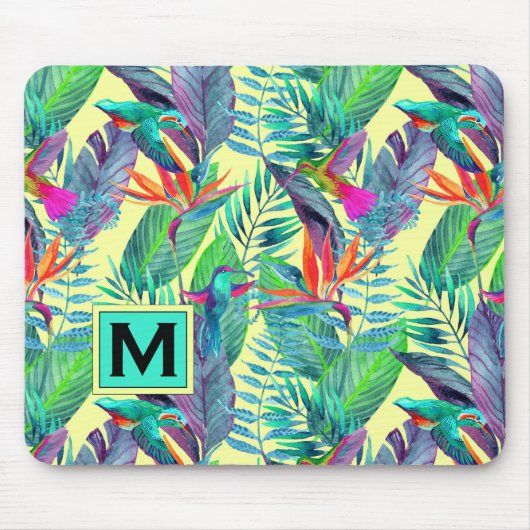 水彩画のハチドリは|あなたのイニシャルを加えます マウスパッド (正面)