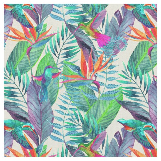 水彩画のハチドリ ファブリック (クローズアップ)