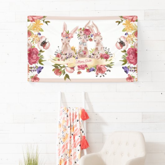 水彩画のハッピーイースターのバニー 横断幕 (インサイチュ)