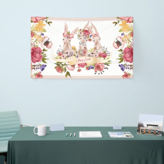 水彩画のハッピーイースターのバニー 横断幕 (トレードショー)