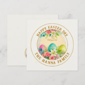 水彩画のハッピーイースター花束 - 卵とバラ 招待状 (正面/裏面)