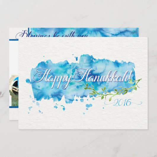 水彩画のハヌカーの写真の挨拶状 シーズンカード (正面/裏面)
