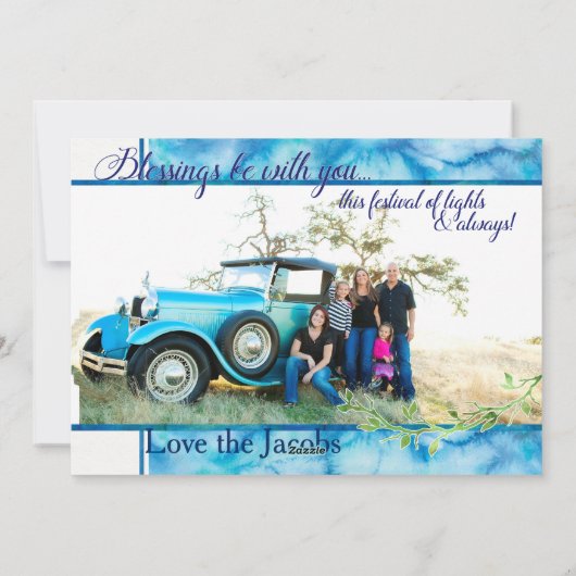 水彩画のハヌカーの写真の挨拶状 シーズンカード (裏面)