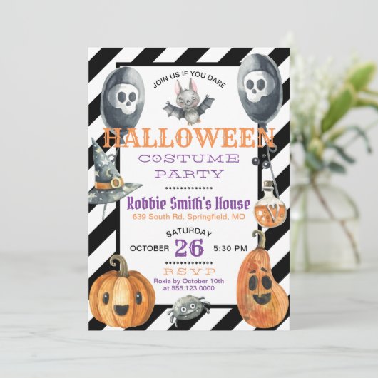 水彩画のハロウィンの衣裳のパーティの招待状 招待状 (スタンド正面)