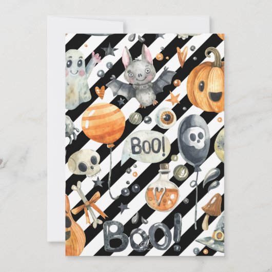 水彩画のハロウィンの衣裳のパーティの招待状 招待状 (裏面)