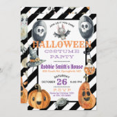 水彩画のハロウィンの衣裳のパーティの招待状 招待状 (正面/裏面)