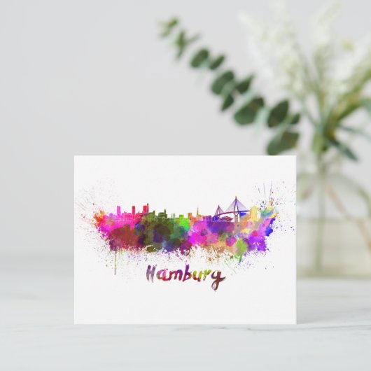 水彩画のハンブルクのスカイライン ポストカード (スタンド正面)