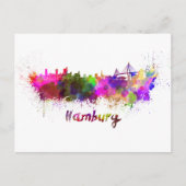 水彩画のハンブルクのスカイライン ポストカード (正面)