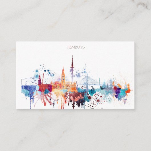 水彩画のハンブルクスカイライン 名刺 (正面)