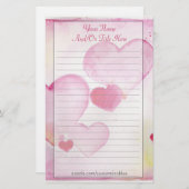 水彩画のハートの文房具 便箋 (正面/裏面)