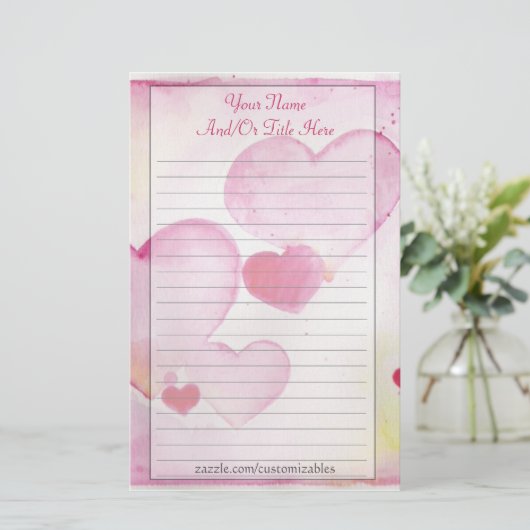 水彩画のハートの文房具 便箋 (スタンド正面)