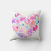 水彩画のハート。 花のハート クッション (裏面)