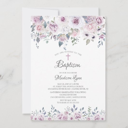 水彩画のバイオレットによっては洗礼が開花します 招待状 (正面)