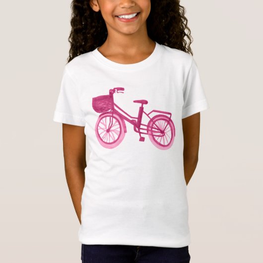 水彩画のバイクのピンク Tシャツ (正面)