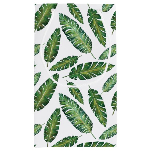 水彩画のバナナは熱帯夏パターンを去ります スモールペーパーバッグ (裏面)