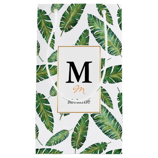 水彩画のバナナは熱帯夏パターンを去ります スモールペーパーバッグ (正面)