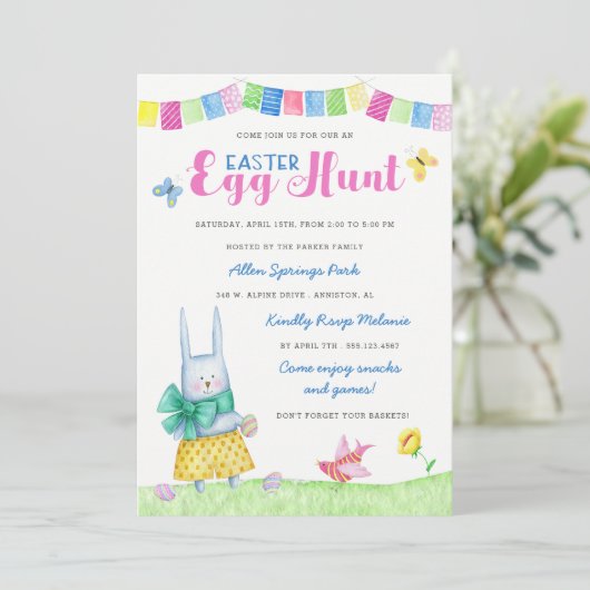 水彩画のバニーのイースターエッグの狩りの招待状 招待状 (スタンド正面)