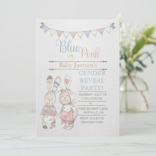 水彩画のバニーのベビーの性は明らかにします 招待状 (スタンド正面)