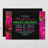 水彩画のバラのネオンSweet sixteenの招待状 招待状 (正面/裏面)