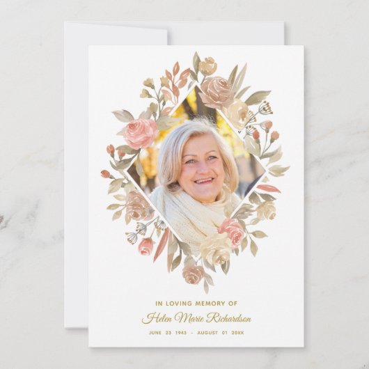 水彩画のバラの写真の悔やみや弔慰の葬式は感謝していしています サンキューカード (正面)