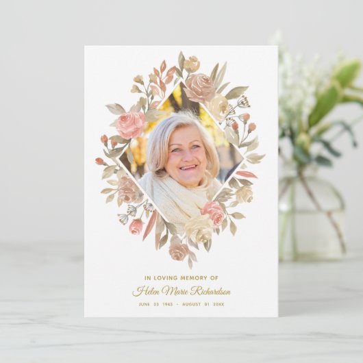 水彩画のバラの写真の悔やみや弔慰の葬式は感謝していしています サンキューカード (スタンド正面)