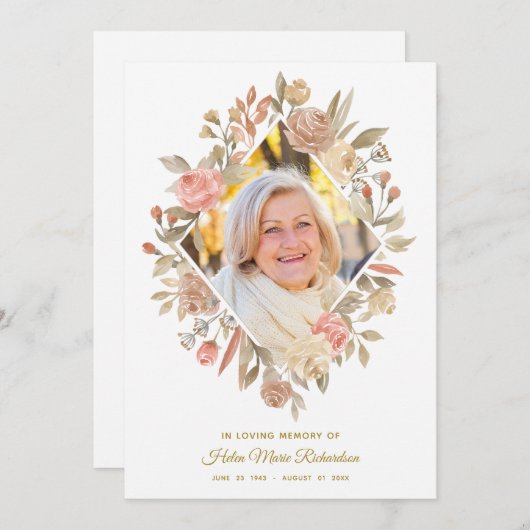 水彩画のバラの写真の悔やみや弔慰の葬式は感謝していしています サンキューカード (正面/裏面)