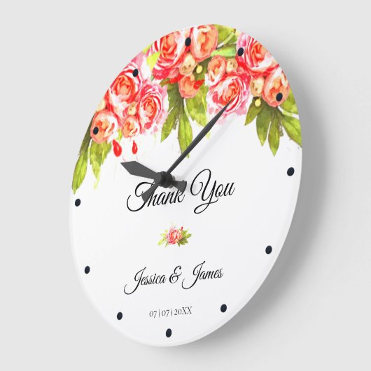 水彩画のバラの整理は感謝していしています ラージ壁時計 (傾斜)