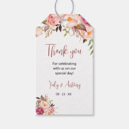 水彩画のバラの花のピンク色のThank Youカード ギフトタグ