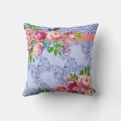 水彩画のバラ及びタマキビの青の装飾用クッション クッション (裏面)