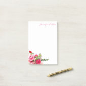 水彩画のバラ手の原稿のモダンのテンプレート ポストイット (デスク上)