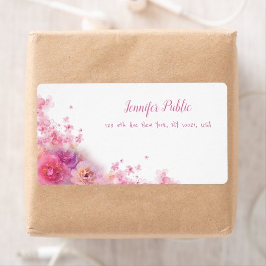 水彩画のバラ花手の原稿のシックな船積み ラベル (インサイチュ)