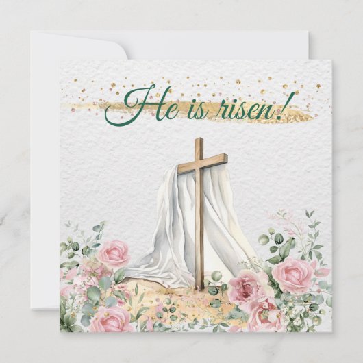 水彩画のバラ ユーカリ 復活したキリスト キリスト教のイースターカード シーズンカード (正面)