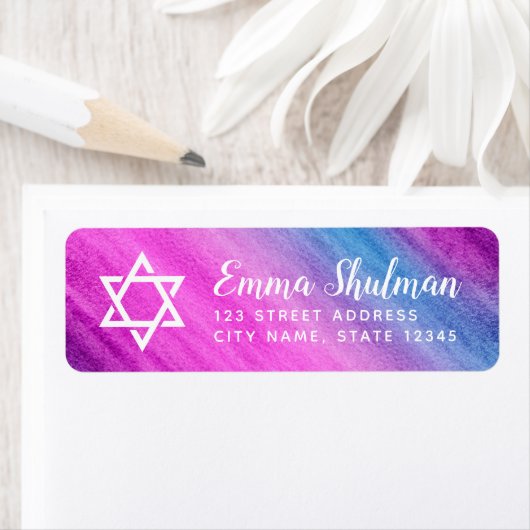 水彩画のバルミツワーの青い紫色の差出人住所 ラベル (インサイチュ)
