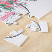 水彩画のバレンタインのピンクのバイクおよびハートの気球 ジグソーパズル (側面)