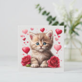 水彩画のバレンタインデーキットンとバラ シーズンカード (スタンド正面)