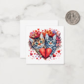 水彩画のバレンタイン猫たち 愛 ノートカード (正面/裏面インサイチュ)