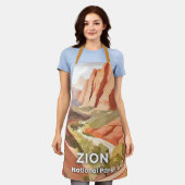 水彩画のバレー Zion National Park エプロン (着用した状態)