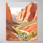 水彩画のバレー Zion National Park ポスター (正面)