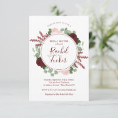 水彩画のバーガンディの花柄のブライダルシャワー 招待状 (スタンド正面)