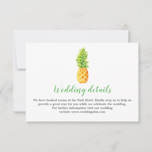 水彩画のパイナップルの結婚式の詳細 招待状 (正面)