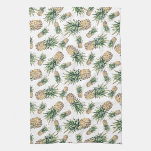 水彩画のパイナップルパターン キッチンタオル (縦)