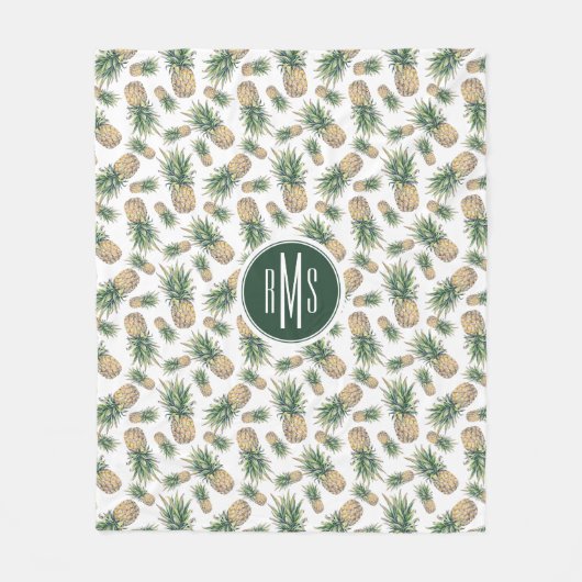 水彩画のパイナップルパターン フリースブランケット (正面)