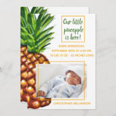 水彩画のパイナップル写真の誕生の発表 案内状 (正面/裏面)